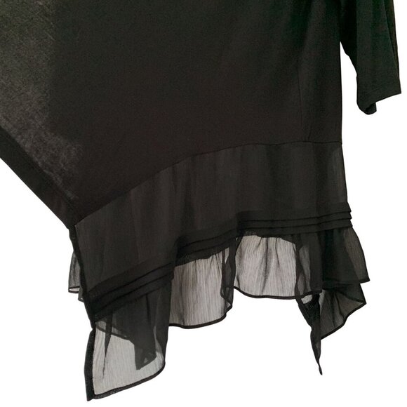 LOGO Lori Goldstein Black Size 3XP Cardigan Open Front Sheer Hem Asymmetrical - Picture 7 of 7